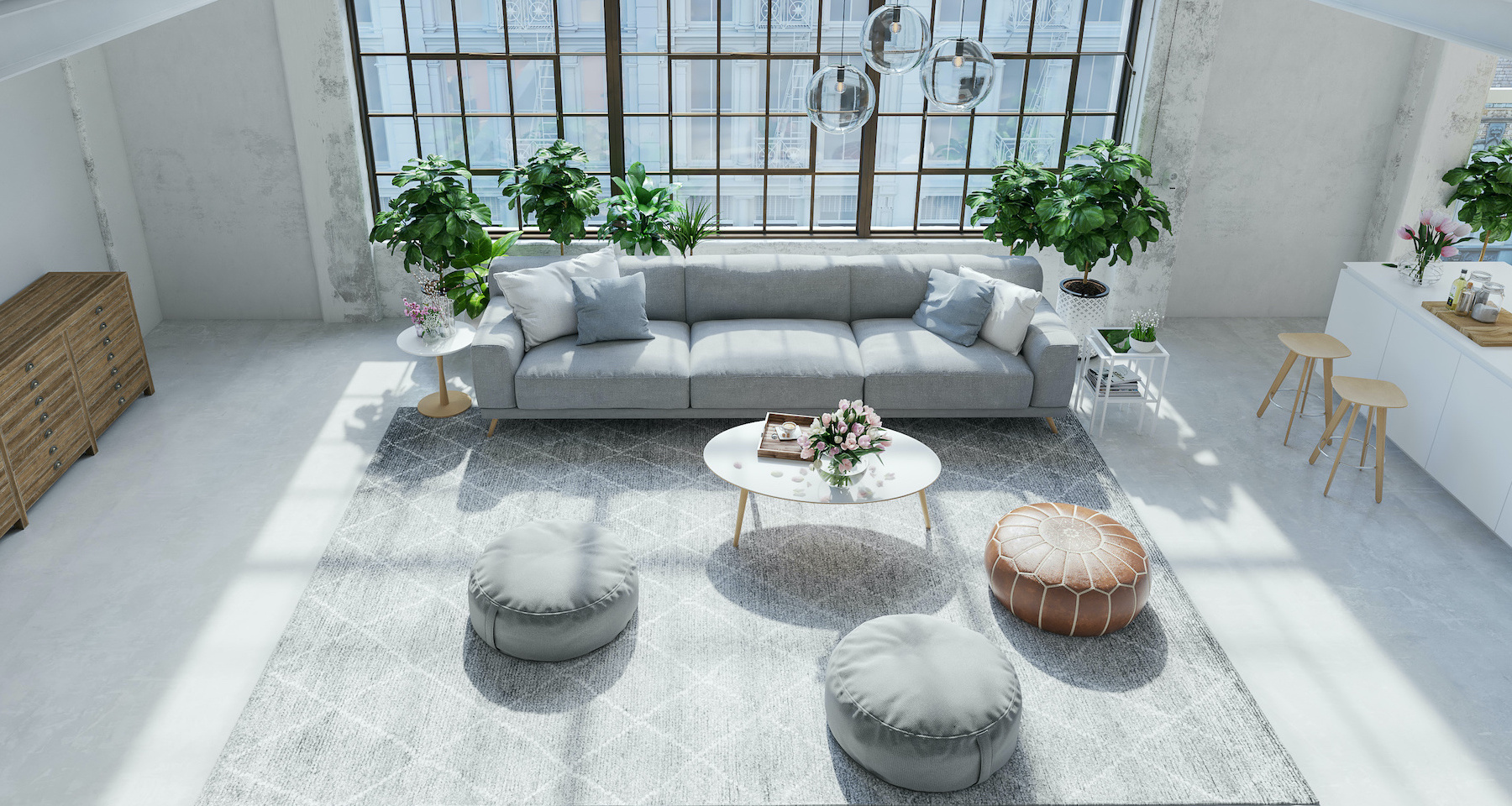 View of new modern city loft apartment. 3d rendering | BuildingLink Asia Pacific